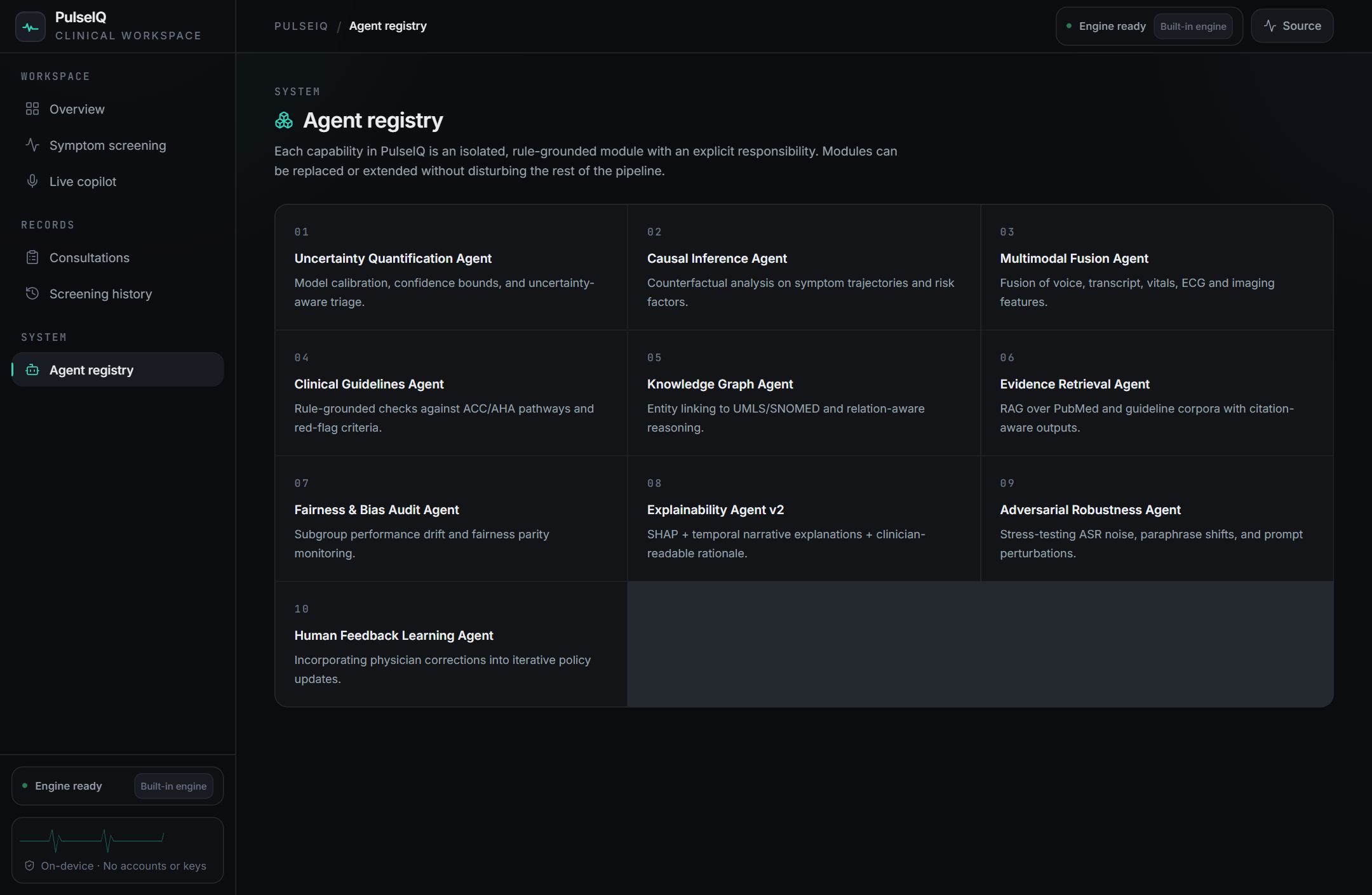 Module registry listing each agent and its responsibility
